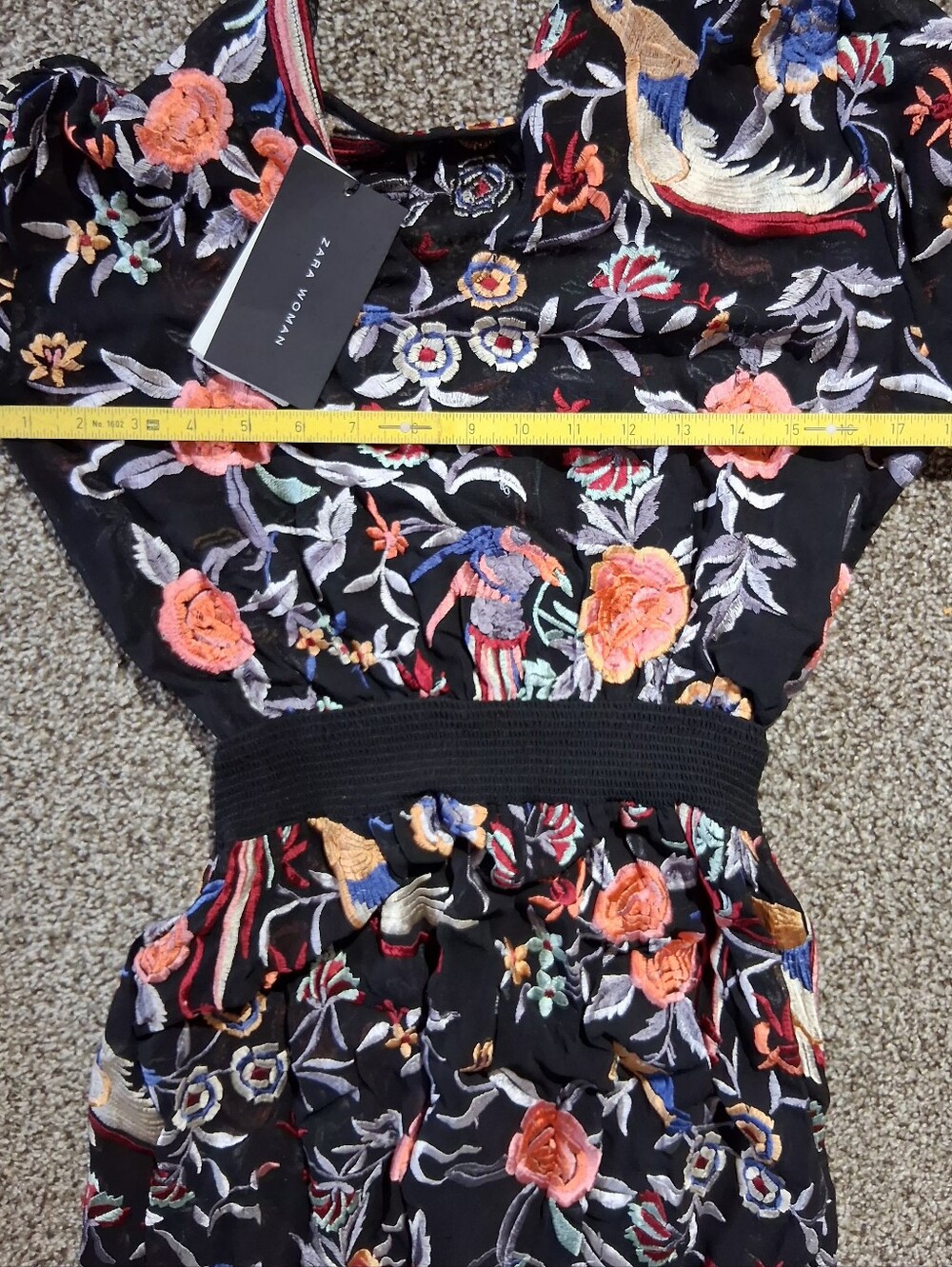 Zara Black Floral Midi Dress with Orange and Blue Accents - Picture 16 of 16